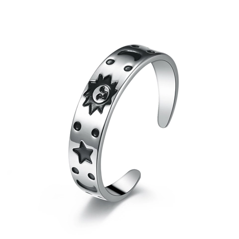 Edelstahl Vintage Mystisch Sonne Mond Stern Verstellbarer Offener Ring Für Damen Herren Polierter Himmlischer Schmuck Fingerring