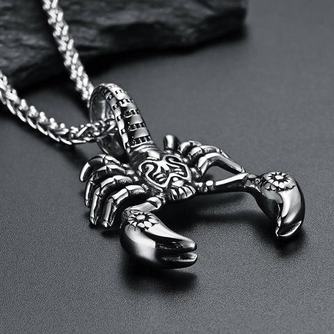 Vintage Stainless Steel Scorpio Pendant Necklace For Men Punk Gothic Aged Metal Scorpion Animal Charm Jewelry Gift