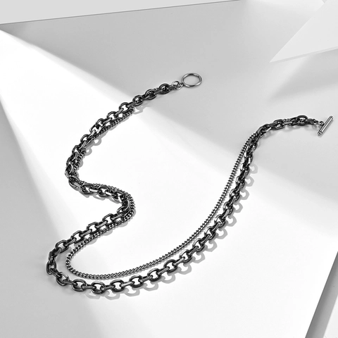 Vintage Minimalistische Doppellagige Edelstahl Halskette Für Männer Frauen Retro OT Schnalle Spleißung Choker Kette Schlüsselbein Schmuck