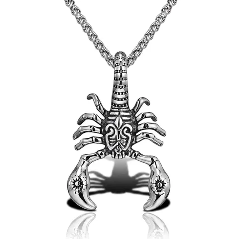 Vintage Stainless Steel Scorpio Pendant Necklace For Men Punk Gothic Aged Metal Scorpion Animal Charm Jewelry Gift