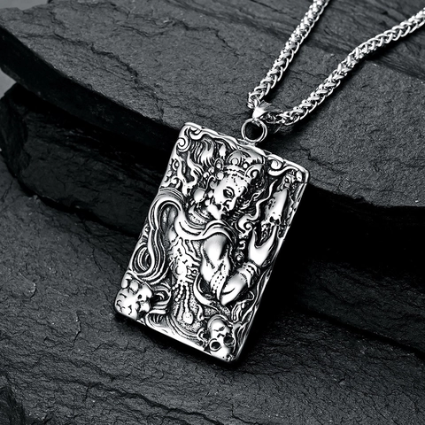 Collar con Colgante de Buda Acala de Acero Inoxidable Étnico Vintage para Hombre Joyería Religiosa Gótica con Tótem en Relieve