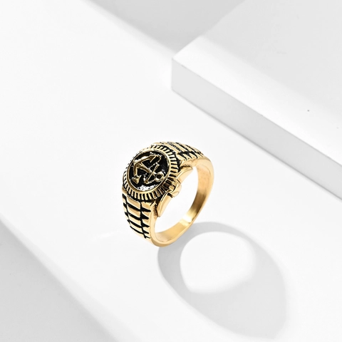 Vintage Nautical Anchor Signet Ring For Men Stainless Steel 18K Gold Plated Enamel Navy Pirate Style Punk Rock Band Jewelry