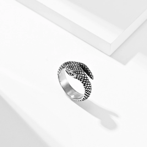 Anillo de Serpiente de Acero Inoxidable Vintage para Hombre Mujer Punk Gótico Animal Retro Textura de Escamas Joyería Regalo