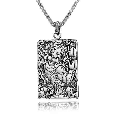 Collar con Colgante de Buda Acala de Acero Inoxidable Étnico Vintage para Hombre Joyería Religiosa Gótica con Tótem en Relieve