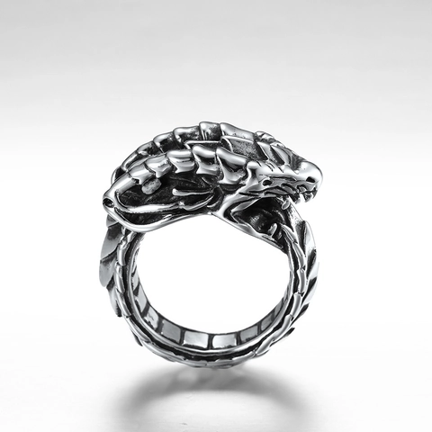 Vintage Gothic Dragon Stainless Steel Ring Punk Rock Mythical Creature Ring For Men Women Distressed Dragon Head Jewelry