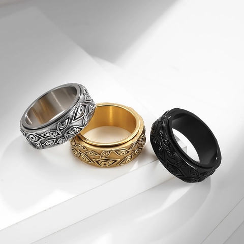 Vintage Edelstahl Evil Eye Spinner Ring Für Herren Damen Anti Stress Rotierender Retro Punk Goth Finger Band Schmuck