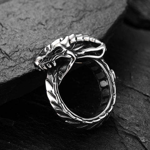 Vintage Punk Dragon Ring Stainless Steel Oxidized Serpent Wrap Finger Band For Men Women Gothic Jewelry Accessory