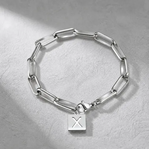 Minimalist Titanium Steel Paperclip Chain Bracelet With Square Letter Pendant For Women Bridesmaid Wedding Party Jewelry Gift