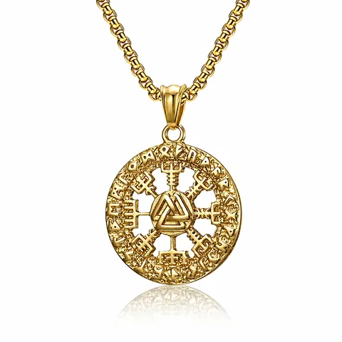 Nordic Viking Runes Valknut Vegvisir Compass Pendant Necklace Stainless Steel Retro Mythology Jewelry For Men Boys Gift