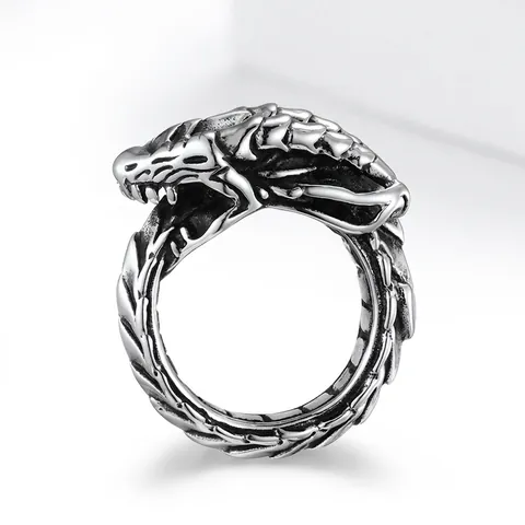 Vintage Punk Dragon Ring Stainless Steel Oxidized Serpent Wrap Finger Band For Men Women Gothic Jewelry Accessory