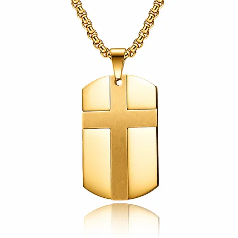 Stainless Steel Cross Dog Tag Necklace For Men Vintage Brushed Polished Religious Prayer Pendant Jewelry With Box Chain