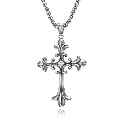 Vintage Gothisch Kruis Hanger Halsketting Roestvrij Staal Zirkonia Religieuze Sieraden Voor Heren Hip Hop Rock Stijl Cadeau