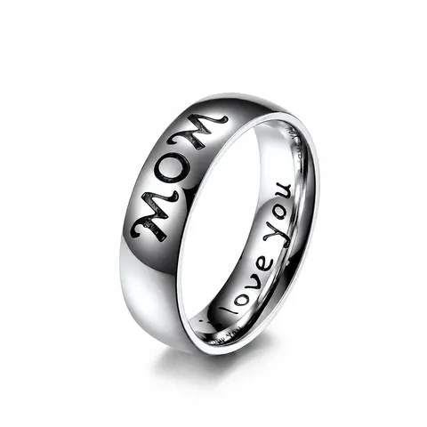 Stainless Steel MOM DAD I Love You Lettering Polished Finger Ring For Family Mother Father Daughter Son Brothers Gift Jewelry