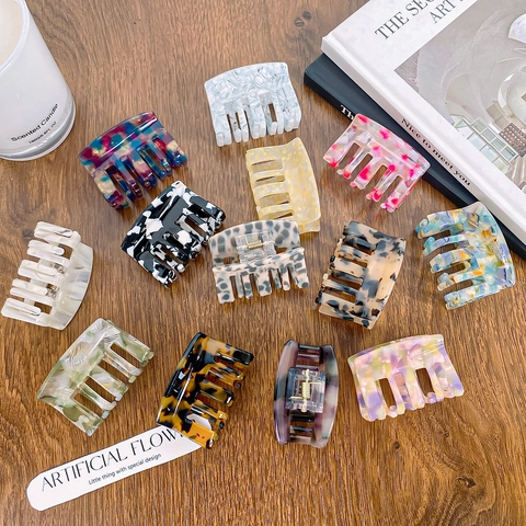 High-End Square Cellulose Acetate Hair Claw Clip Korean Style Marble Tortoiseshell Pattern Small Shark Clip For Women Hair Styling Accessory