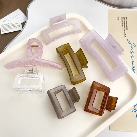 Pinze per Capelli Coreane Minimaliste Colori Caramella per Donna Resina Acrilica Geometrica Rettangolare Intagliata Accessori per Capelli Moda Regalo