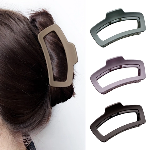 Large Matte Hair Claw Clip Minimalist Geometric Hollow Shark Clip For Women Elegant Morandi Color Hair Accessories For Thick Hair