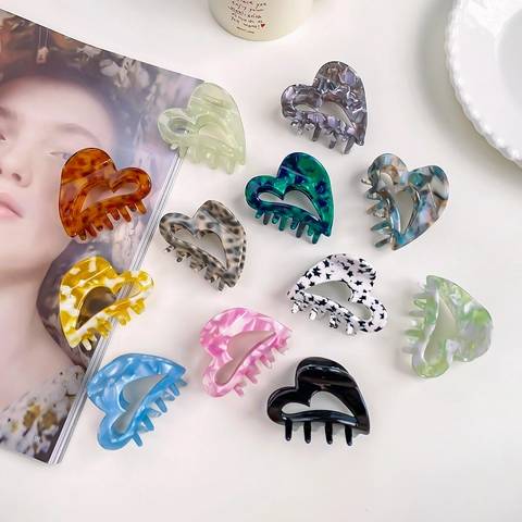 Sweet Acetate Hollow Heart Hair Claw Clip Fashion Marble Leopard Star Pattern Hair Clip Elegant Shark Clip For Women Hair Accessories