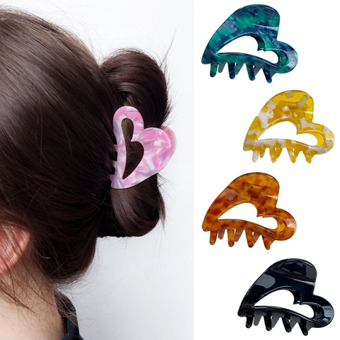Sweet Acetate Hollow Heart Hair Claw Clip Fashion Marble Leopard Star Pattern Hair Clip Elegant Shark Clip For Women Hair Accessories