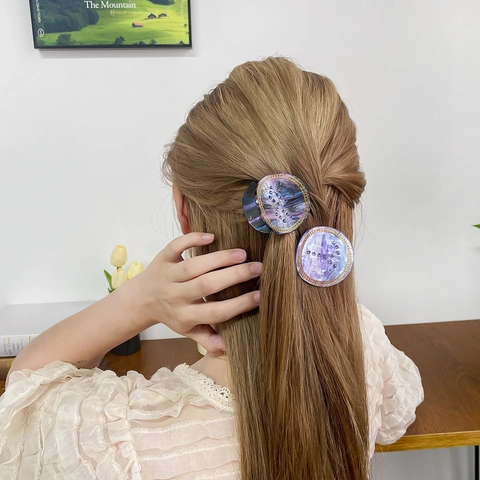 Sternzeichen Nebel Marmor Haarkralle Rund Acryl Haarspange Goldrand Strass Haargreifer Für Damen Haarschmuck