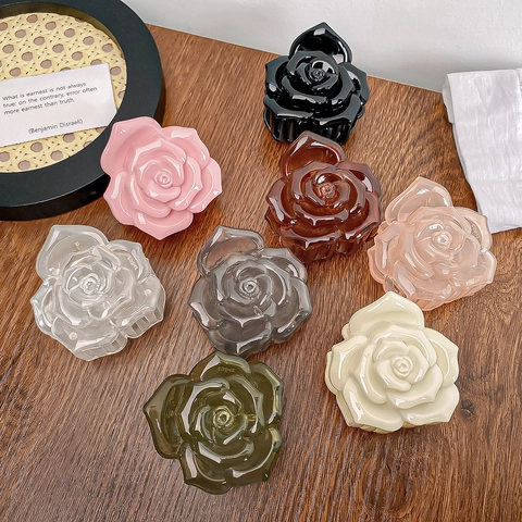 Elegante Molletta per Capelli a Forma di Rosa Vintage Francese in Resina Grande Clip a Squalo Floreale per Donna