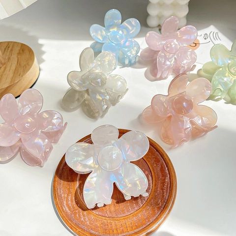 Iridescent Flower Hair Claw Clip Pearlescent Acetate Look Large Shark Clip Non-Slip Hair Accessory For Women Girls Styling Gift