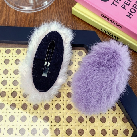 Dulce Pinza de Pelo Ovalada de Felpa para Mujer Clip BB de Piel Sintética Horquilla Peluda Hecha a Mano Accesorios de Invierno para el Cabello para Niñas