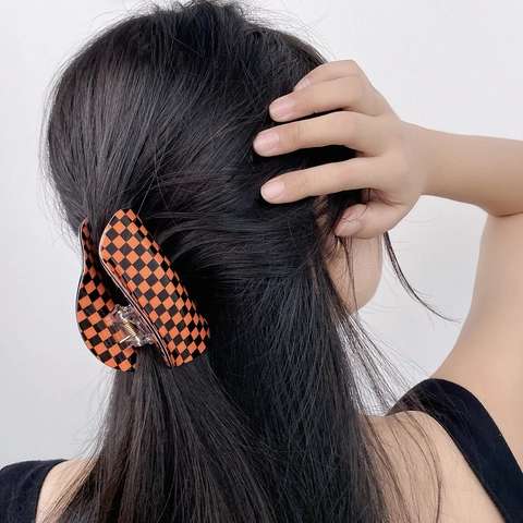 Halloween Hair Claw Clips PVC Pumpkin Skull Spider Web Checkerboard Large Hair Clips Gothic Hair Accessories For Women Party