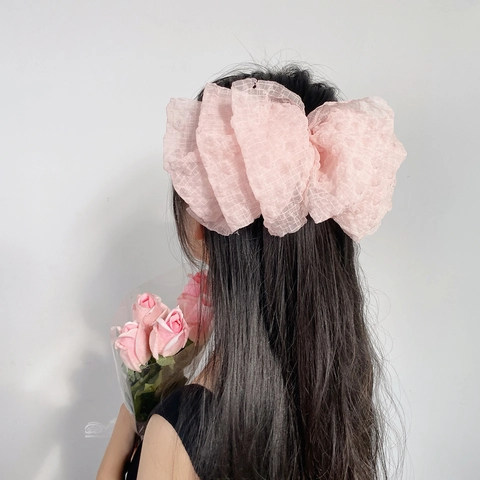 Elegante Pinza para el Pelo con Lazo de Gasa de Burbuja Extragrande Dulce Lazo de Malla Pinza de Resorte para Mujer Accesorios