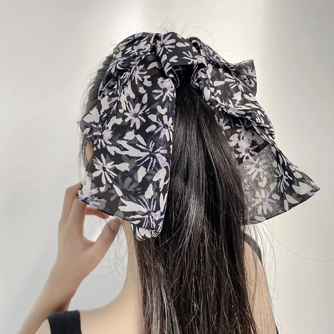 Pinza per Capelli Francese Vintage con Fiocco Floreale per Donna Elegante Grande Fermaglio in Tessuto Chiffon Accessori