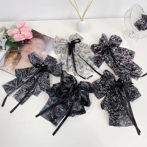 Elegante Fermaglio per Capelli a Fiocco in Chiffon Floreale per Donna Dolce Grande Forcina per Capelli a Farfalla in Tessuto Accessori Moda