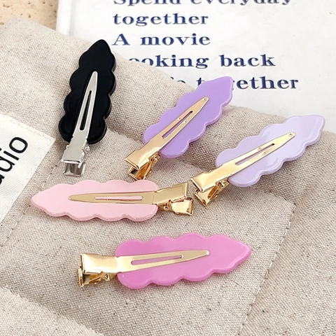 Wavy Edge Acrylic Seamless Hair Clips Sweet Dopamine Color No Bend Bangs Side Clips For Women Hair Styling Accessories