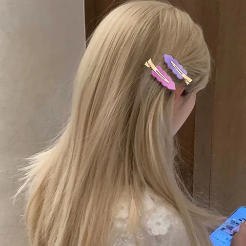 Wavy Edge Acrylic Seamless Hair Clips Sweet Dopamine Color No Bend Bangs Side Clips For Women Hair Styling Accessories