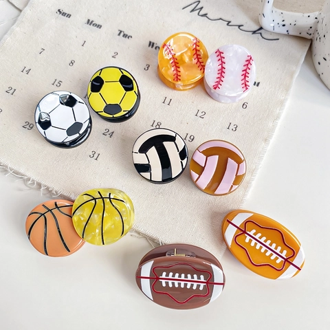 Mini Acetate Sport Ball Hair Claw Clip For Women Girls Basketball Soccer Baseball Rugby Volleyball Pattern Hair Accessories