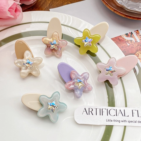 Dolce Clip per Capelli in Acetato a Stella Orso Fiore Strass Clip Laterale a Becco d'Anatra Accessori Moda per Capelli Donna