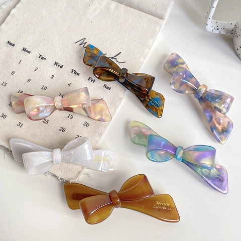 Fermaglio per Capelli Francese Vintage in Acetato con Fiocco Elegante Effetto Marmo Tartarugato per Donna Accessori Moda