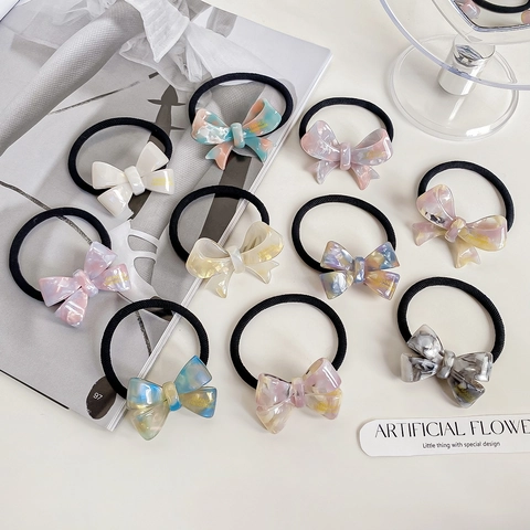 Elegante Acetaat Haarelastiekje Met Strik Marmerpatroon Hoge Elasticiteit Scrunchie Franse Stijl Haaraccessoires Voor Vrouwen Sieraden