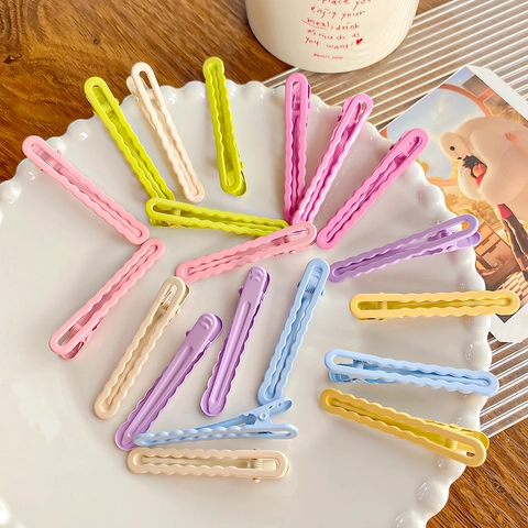 Candy Color Wavy Hair Clips Set Women Girls Minimalist Alloy Matte Duckbill Clips Macaron Hairpins Hair Accessories Gift