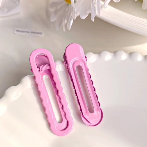 Horquillas para Cabello de Pico de Pato de Aleación Calada en Onda de Color Macaron Vintage Clips Laterales Geométricos Mates para Accesorios de Cabello para Mujeres y Niñas