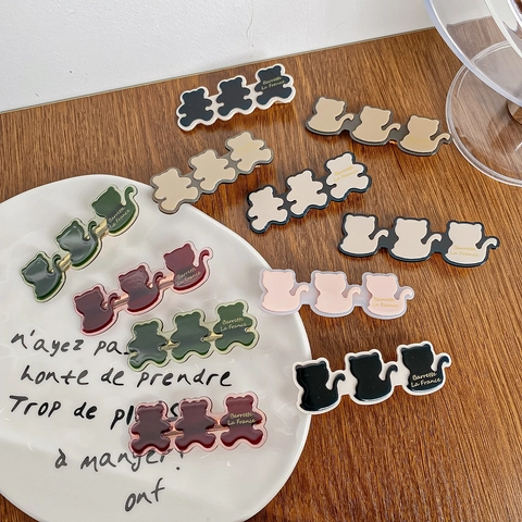 Französische Retro Celluloseacetat Katzen Bären Silhouette Haarspangen Für Damen Süße Minimalistische Entenschnabel Clips Haarschmuck