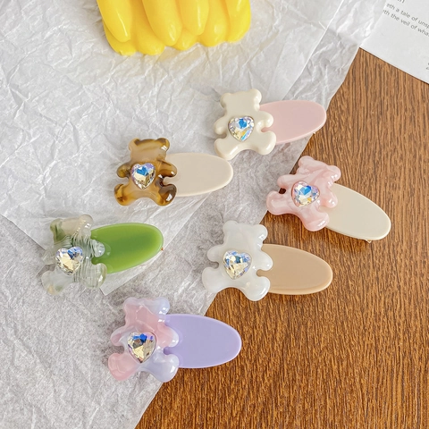 Süße Cartoon Bär Acetat Haarspange Mit Herzförmigem Strass Süßer Tier Entenschnabelclip Mode Haarschmuck Für Damen Mädchen