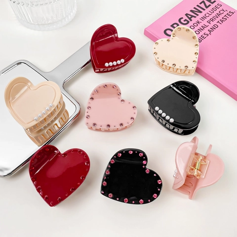 Elegante Pinza para el Cabello de Acrílico en Forma de Corazón Con Perlas Artificiales y Strass para Mujer Regalo de San Valentín
