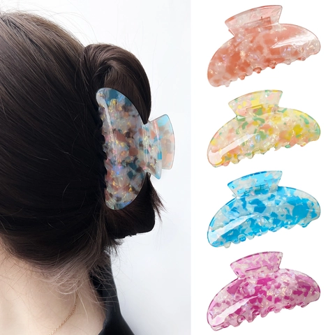 Elegant PVC Hair Claw Clips For Women Large Marble Pattern Tortoise Shell Shark Clip Non Slip Simple Hair Catch Accessories