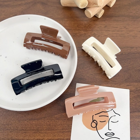Grandi Mollette per Capelli in Acrilico Quadrato Traforato Clip a Squalo Geometriche Lucide per Acconciature Donna