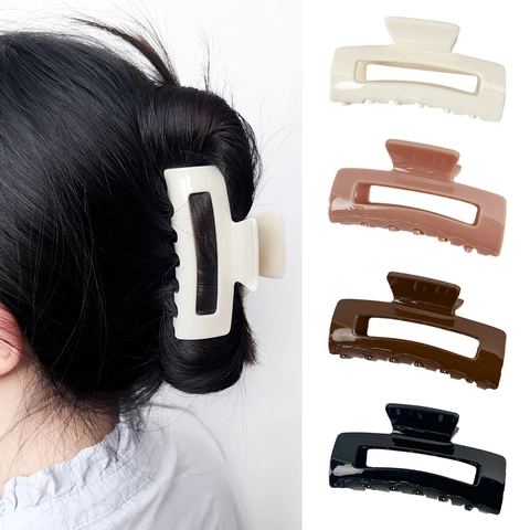 Grandi Mollette per Capelli in Acrilico Quadrato Traforato Clip a Squalo Geometriche Lucide per Acconciature Donna