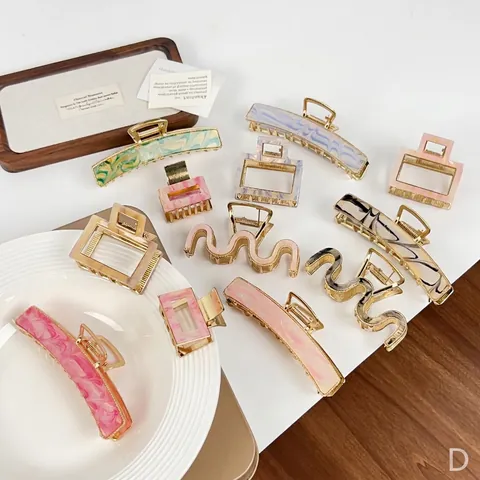 Pinza para el Pelo de Metal Vintage para Mujer Hueca de Aleación de Acetato Mármol Tinta Patrón Pinza de Tiburón Accesorios para el Pelo Elegantes