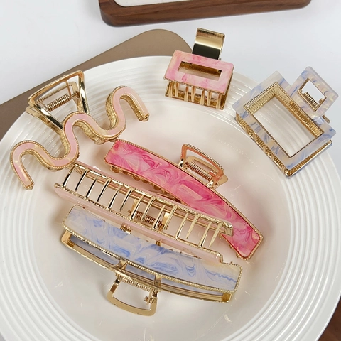 Pinza para el Pelo de Metal Vintage para Mujer Hueca de Aleación de Acetato Mármol Tinta Patrón Pinza de Tiburón Accesorios para el Pelo Elegantes