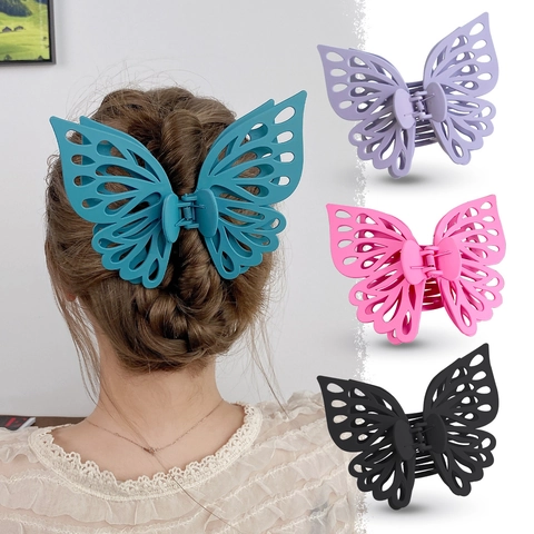 Pince à Cheveux Papillon Ajourée Mate Accessoires de Cheveux en Plastique Grande Taille pour Cheveux Épais Femmes