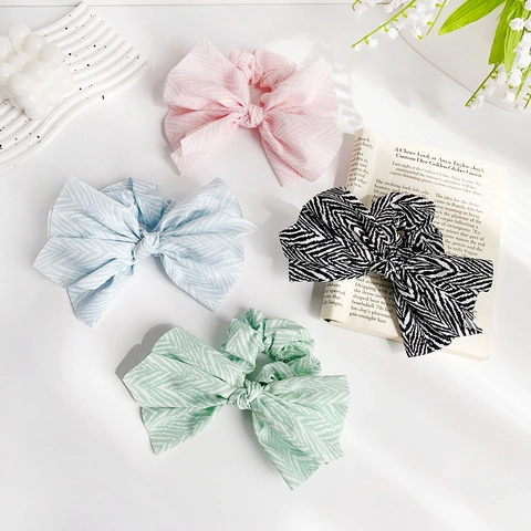 Französische Elegante Übergroße Schleife Stoff Scrunchies Wellen Zebra Muster Elastische Haargummis Damen Haarschmuck