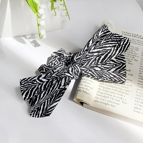Französische Elegante Übergroße Schleife Stoff Scrunchies Wellen Zebra Muster Elastische Haargummis Damen Haarschmuck