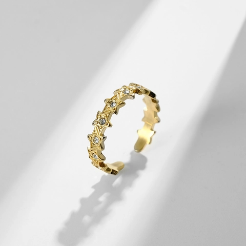 Verstelbare Roestvrijstalen Sterring Voor Dames Heren Minimalistische Vijfpuntige Ster Zirconia Ingelegde Open Ring Mode Sieraden Cadeau